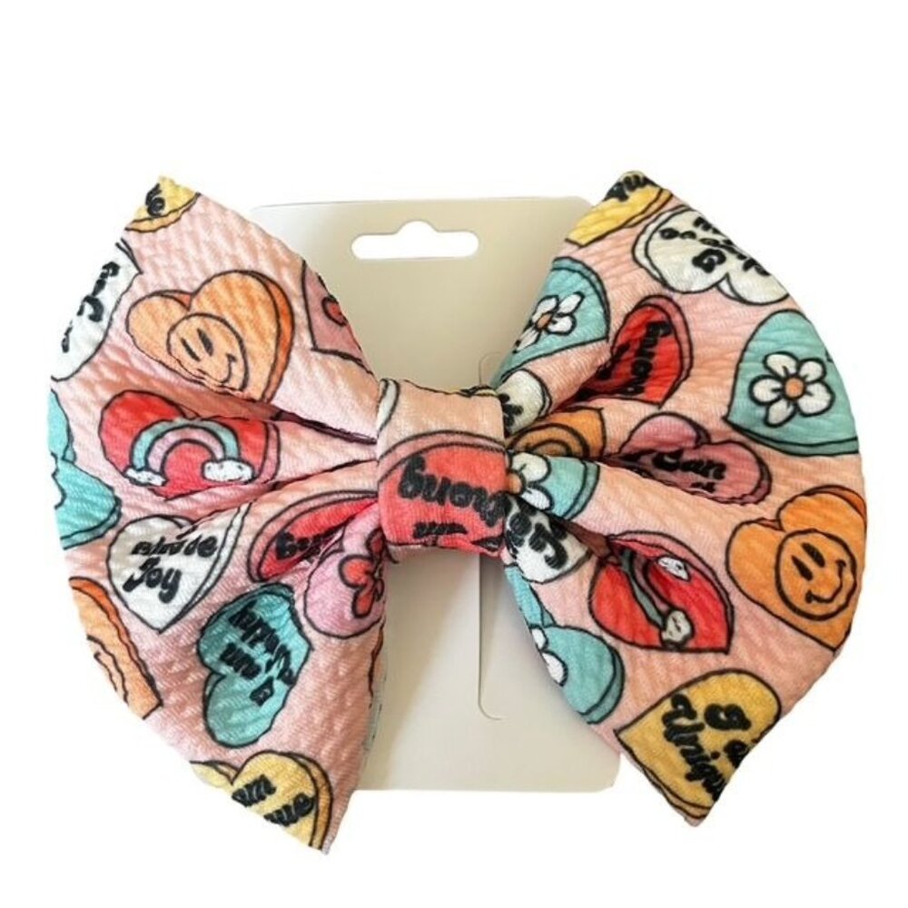 Pink Heart Print Bow 5" New
